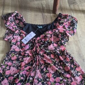 Floral Black and Pink Women's Top